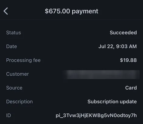 $675 payment succeeded